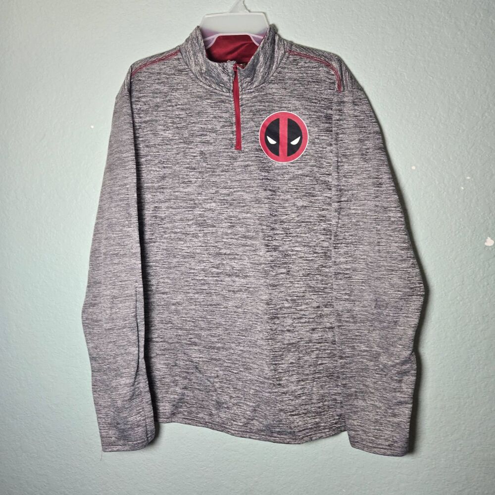 Marvel DEADPOOL 1/4 Zip Pullover Heather Grey Lightweight Sweat Shirt Men XL